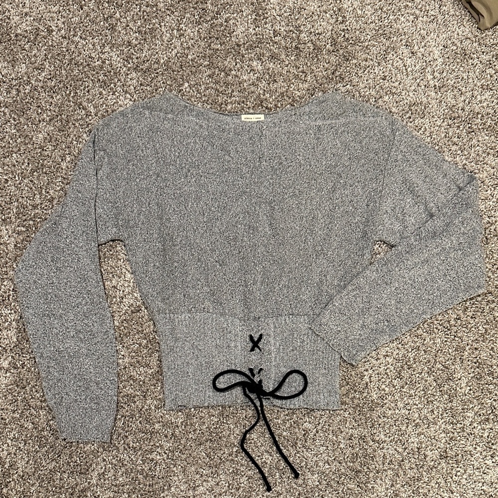 Urban Outfitters Gray Sweater with Lace-Up Accent
